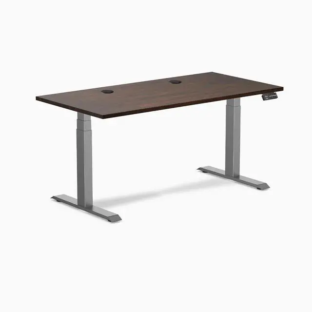 Alt view image 8 of 14 - Desky Dual Rubberwood Sit Stand Desk - Dark Walnut / 60 x 30 inches with Grommets / Space Grey