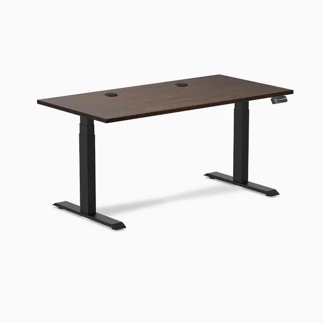 Alt view image 8 of 14 - Desky Dual Rubberwood Sit Stand Desk - Dark Walnut / 60 x 30 inches with Grommets / Matte Black