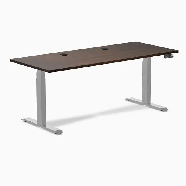 Alt view image 8 of 14 - Desky Dual Rubberwood Sit Stand Desk - Dark Walnut / 72 x 30 inches with Grommets / Grey