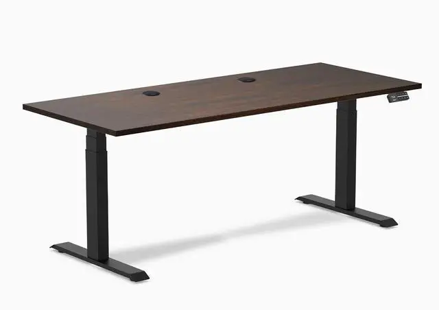 Alt view image 8 of 14 - Desky Dual Rubberwood Sit Stand Desk - Dark Walnut / 72 x 30 inches with Grommets / Matte Black