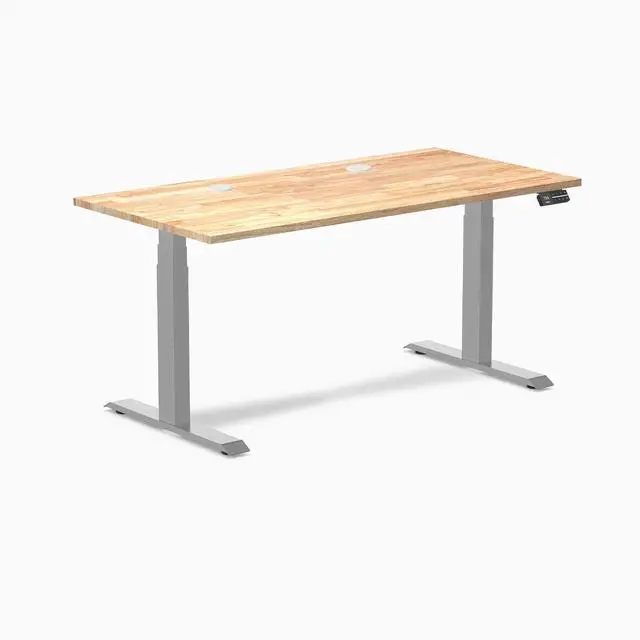 Alt view image 8 of 14 - Desky Dual Rubberwood Sit Stand Desk - Natural Timber / 60 x 30 inches with Grommets / Grey