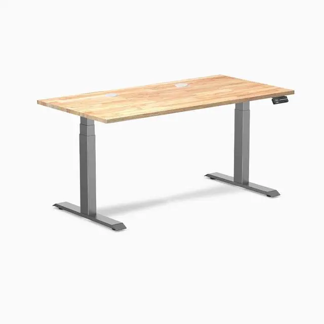 Alt view image 8 of 14 - Desky Dual Rubberwood Sit Stand Desk - Natural Timber / 60 x 30 inches with Grommets / Space Grey