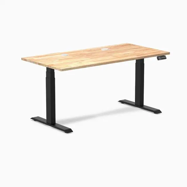 Alt view image 8 of 14 - Desky Dual Rubberwood Sit Stand Desk - Natural Timber / 60 x 30 inches with Grommets / Matte Black