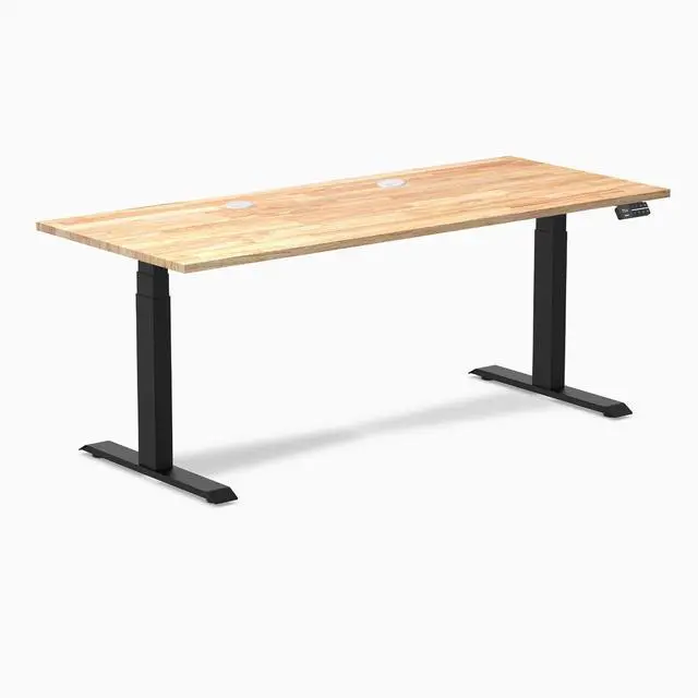Alt view image 8 of 14 - Desky Dual Rubberwood Sit Stand Desk - Natural Timber / 72 x 30 inches with Grommets / Matte Black
