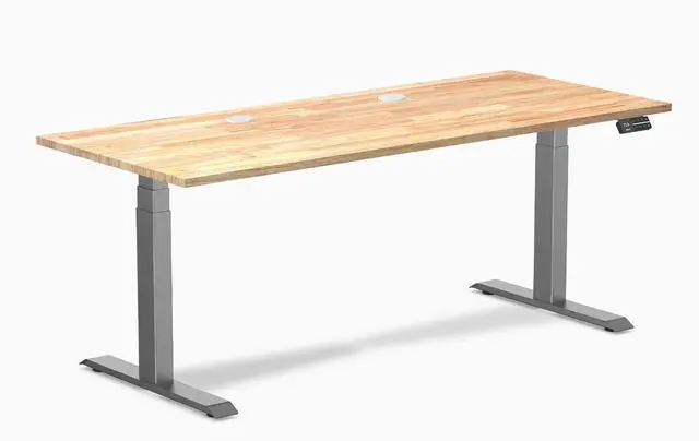 Alt view image 8 of 14 - Desky Dual Rubberwood Sit Stand Desk - Natural Timber / 72 x 30 inches with Grommets / Space Grey