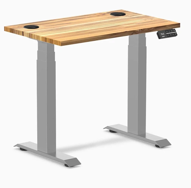 Main image of Desky Dual Mini Hardwood Sit Stand Desk - Teak / 32 x 20 in / Grey