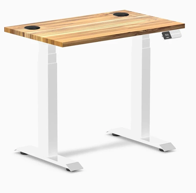 Main image of Desky Dual Mini Hardwood Sit Stand Desk - Teak / 32 x 20 in / White