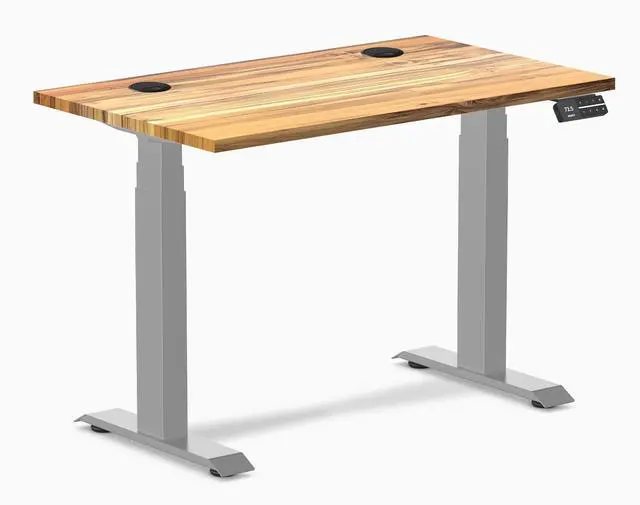 Main image of Desky Dual Mini Hardwood Sit Stand Desk - Teak / 32 x 20 in / Grey