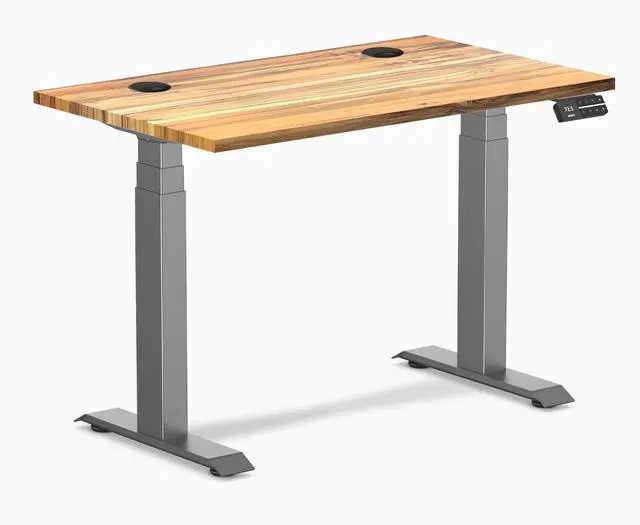 Main image of Desky Dual Mini Hardwood Sit Stand Desk - Teak / 32 x 20 in / Space Gray