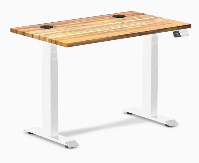 Main image of Desky Dual Mini Hardwood Sit Stand Desk - Teak / 32 x 20 in / White