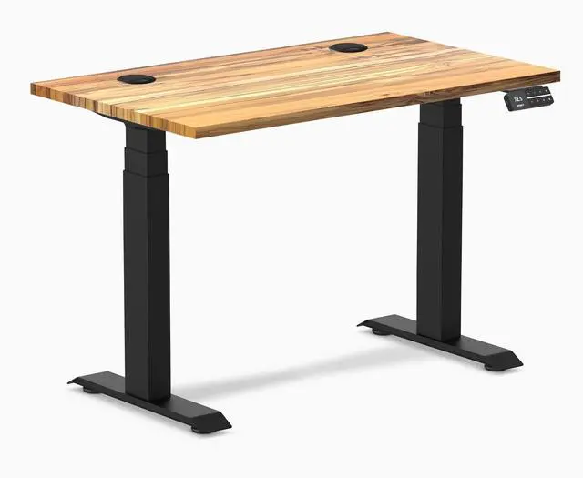 Main image of Desky Dual Mini Hardwood Sit Stand Desk - Teak / 32 x 20 in / Matte Black