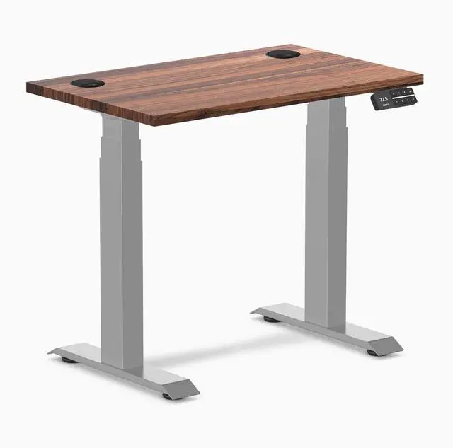 Main image of Desky Dual Mini Hardwood Sit Stand Desk - Walnut / 32 x 20 in / Grey