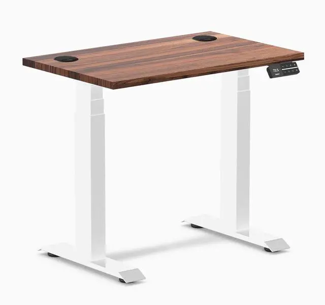 Main image of Desky Dual Mini Hardwood Sit Stand Desk - Walnut / 32 x 20 in / White