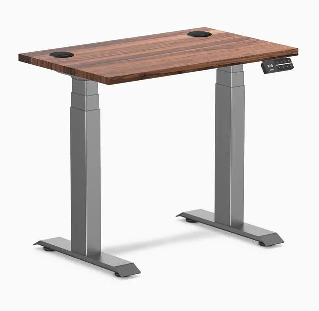 Main image of Desky Dual Mini Hardwood Sit Stand Desk - Walnut / 32 x 20 in / Space Gray