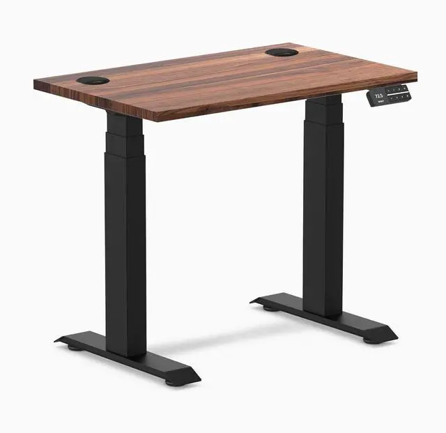 Main image of Desky Dual Mini Hardwood Sit Stand Desk - Walnut / 32 x 20 in / Matte Black