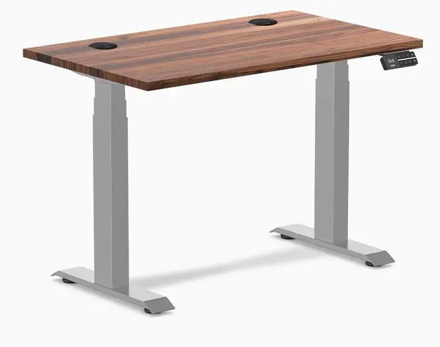 Main image of Desky Dual Mini Hardwood Sit Stand Desk - Walnut / 32 x 20 in / Grey