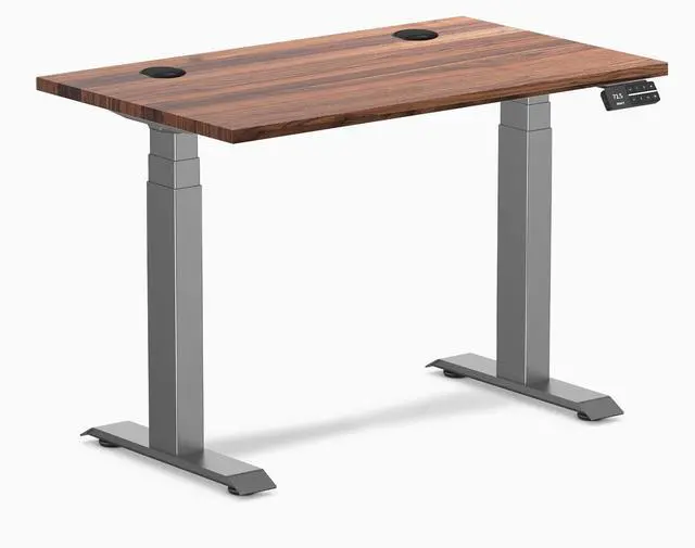 Main image of Desky Dual Mini Hardwood Sit Stand Desk - Walnut / 32 x 20 in / Space Gray