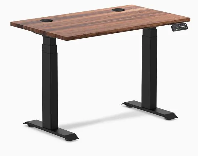 Main image of Desky Dual Mini Hardwood Sit Stand Desk - Walnut / 32 x 20 in / Matte Black