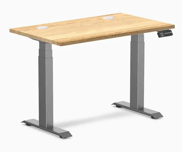 Main image of Desky Dual Mini Hardwood Sit Stand Desk - White Oak / 32 x 20 in / Space Gray