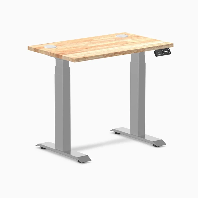 Alt view image 8 of 14 - Desky Dual Mini Rubberwood Sit Stand Desk - Natural / 32 x 20 inches with Grommets / Grey