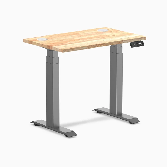 Alt view image 8 of 14 - Desky Dual Mini Rubberwood Sit Stand Desk - Natural / 32 x 20 inches with Grommets / Space Grey