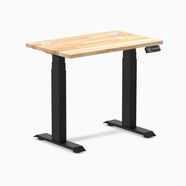 Alt view image 8 of 14 - Desky Dual Mini Rubberwood Sit Stand Desk - Natural / 32 x 20 inches with Grommets / Matte Black