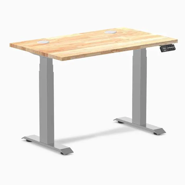 Alt view image 8 of 14 - Desky Dual Mini Rubberwood Sit Stand Desk - Natural / 40 x 24 inches with Grommets / Grey