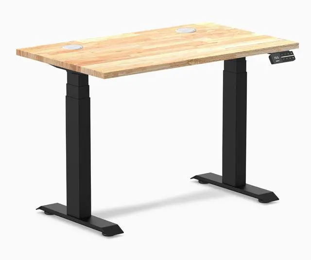 Alt view image 8 of 14 - Desky Dual Mini Rubberwood Sit Stand Desk - Natural / 40 x 24 inches with Grommets / Matte Black