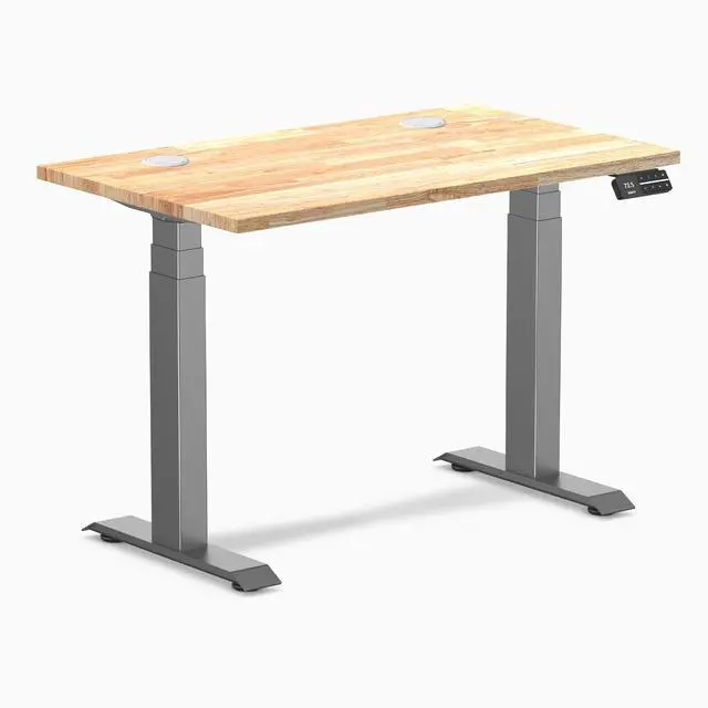 Alt view image 8 of 14 - Desky Dual Mini Rubberwood Sit Stand Desk - Natural / 40 x 24 inches with Grommets / Space Grey