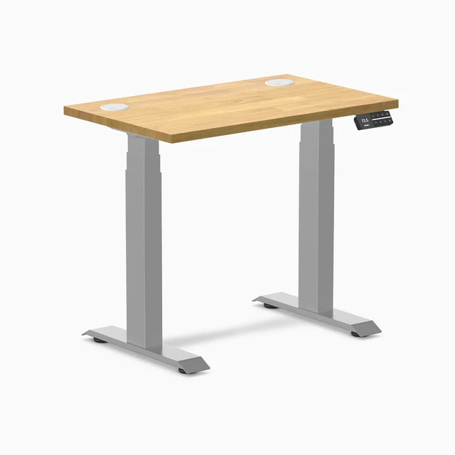 Alt view image 8 of 14 - Desky Dual Mini Rubberwood Sit Stand Desk - Light Oak / 32 x 20 inches with Grommets / Grey