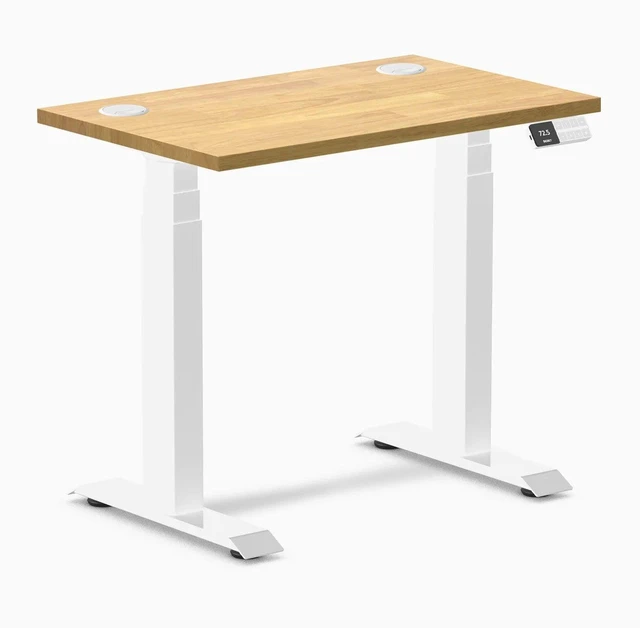 Alt view image 8 of 14 - Desky Dual Mini Rubberwood Sit Stand Desk - Light Oak / 32 x 20 inches with Grommets / White
