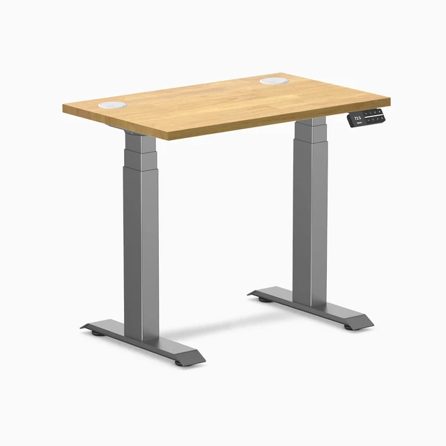 Alt view image 8 of 14 - Desky Dual Mini Rubberwood Sit Stand Desk - Light Oak / 32 x 20 inches with Grommets / Space Grey