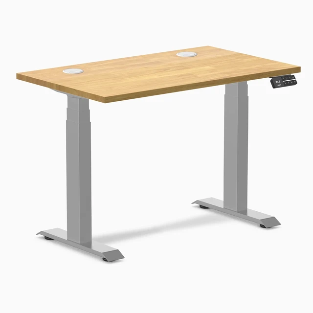 Alt view image 8 of 14 - Desky Dual Mini Rubberwood Sit Stand Desk - Light Oak / 40 x 24 inches with Grommets / Grey
