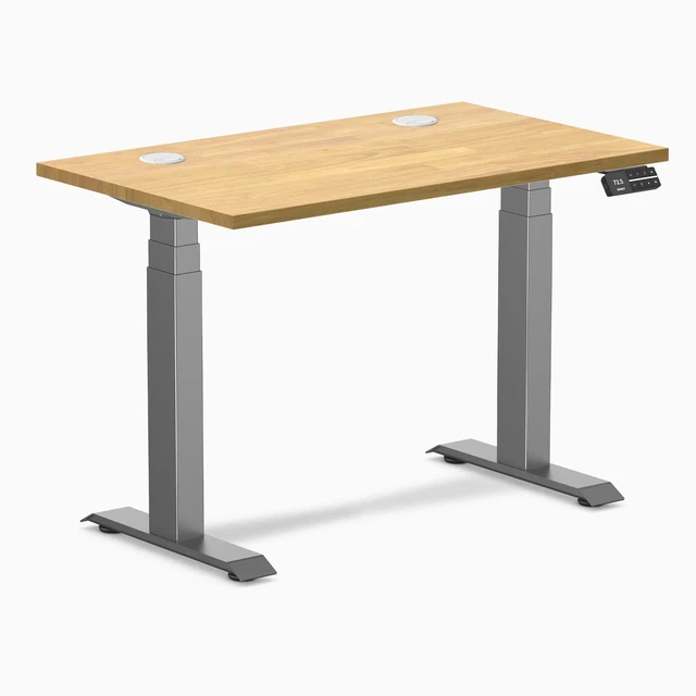 Alt view image 8 of 14 - Desky Dual Mini Rubberwood Sit Stand Desk - Light Oak / 40 x 24 inches with Grommets / Space Grey