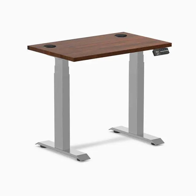 Alt view image 8 of 14 - Desky Dual Mini Rubberwood Sit Stand Desk - Red Walnut / 32 x 20 inches with Grommets / Grey