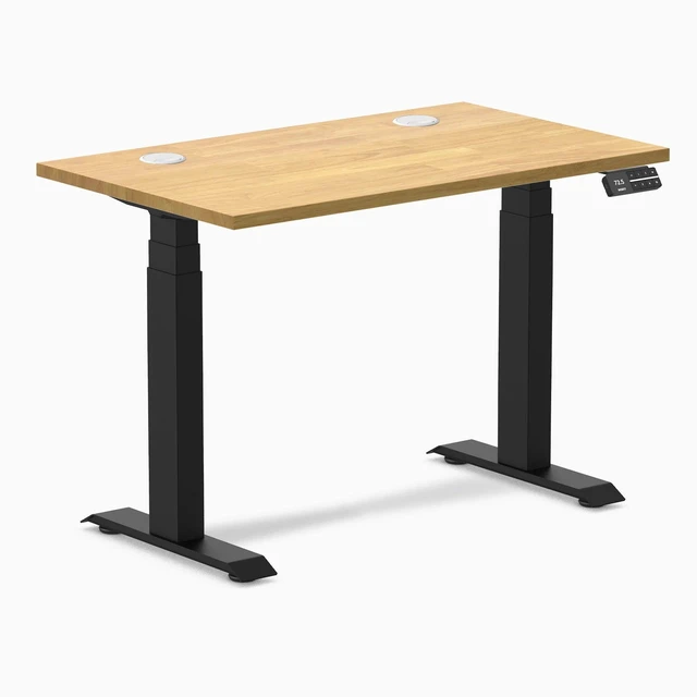 Alt view image 8 of 14 - Desky Dual Mini Rubberwood Sit Stand Desk - Light Oak / 40 x 24 inches with Grommets / Matte Black