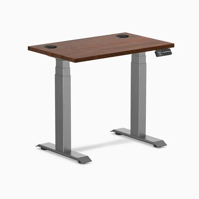 Alt view image 8 of 14 - Desky Dual Mini Rubberwood Sit Stand Desk - Red Walnut / 32 x 20 inches with Grommets / Space Grey