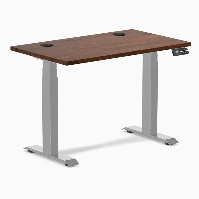 Alt view image 8 of 14 - Desky Dual Mini Rubberwood Sit Stand Desk - Red Walnut / 40 x 24 inches with Grommets / Grey