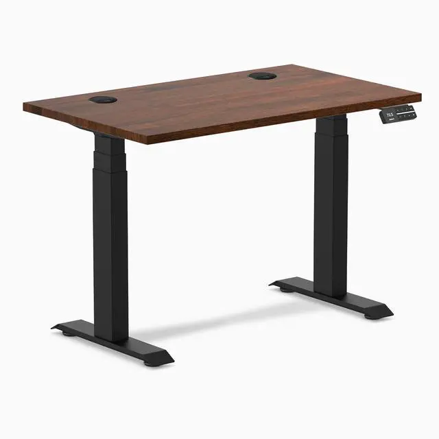 Alt view image 8 of 14 - Desky Dual Mini Rubberwood Sit Stand Desk - Red Walnut / 40 x 24 inches with Grommets / Matte Black