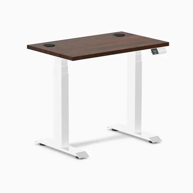 Alt view image 8 of 14 - Desky Dual Mini Rubberwood Sit Stand Desk - Dark Walnut / 32 x 20 inches with Grommets / White