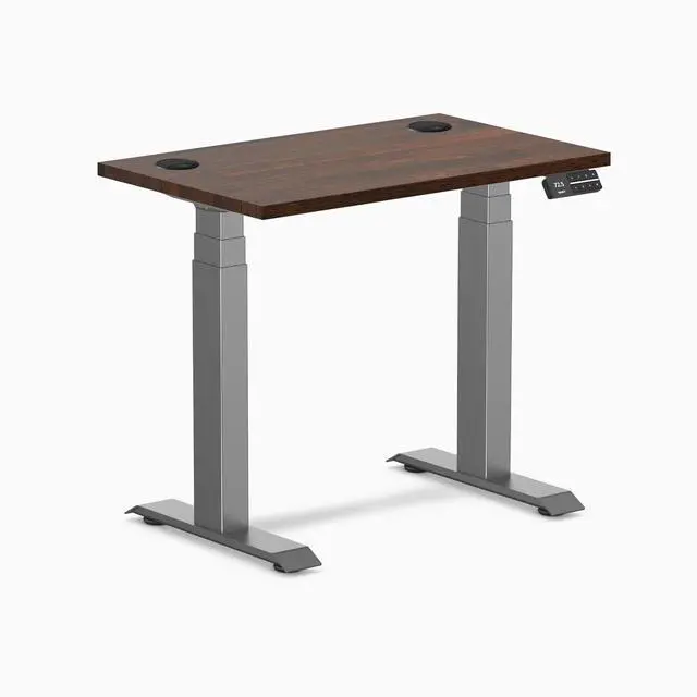 Alt view image 8 of 14 - Desky Dual Mini Rubberwood Sit Stand Desk - Dark Walnut / 32 x 20 inches with Grommets / Space Grey