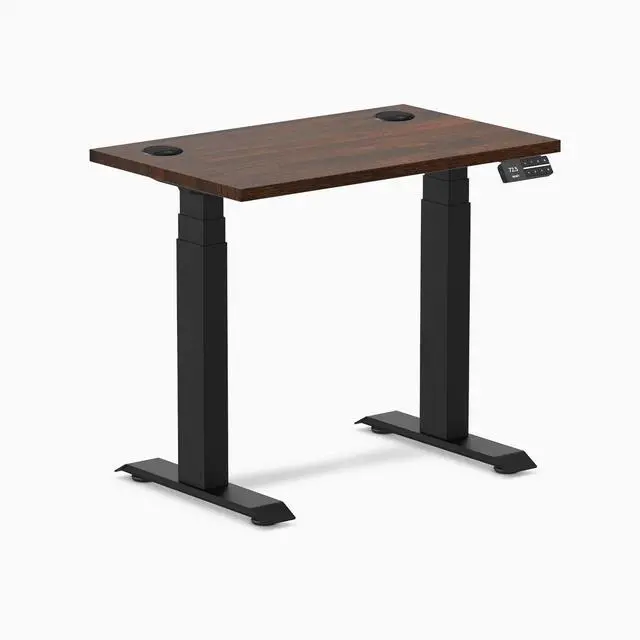 Alt view image 8 of 14 - Desky Dual Mini Rubberwood Sit Stand Desk - Dark Walnut / 32 x 20 inches with Grommets / Matte Black