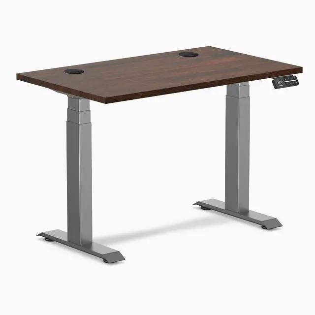 Alt view image 8 of 14 - Desky Dual Mini Rubberwood Sit Stand Desk - Dark Walnut / 40 x 24 inches with Grommets / Space Grey