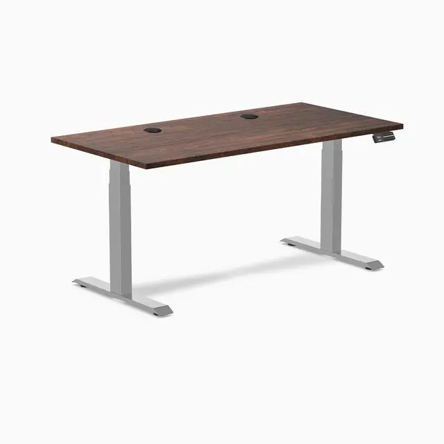 Alt view image 8 of 14 - Desky Dual Softwood Sit Stand Desk - American Rustic Pine / 60 x 30 inches with Grommets / Grey
