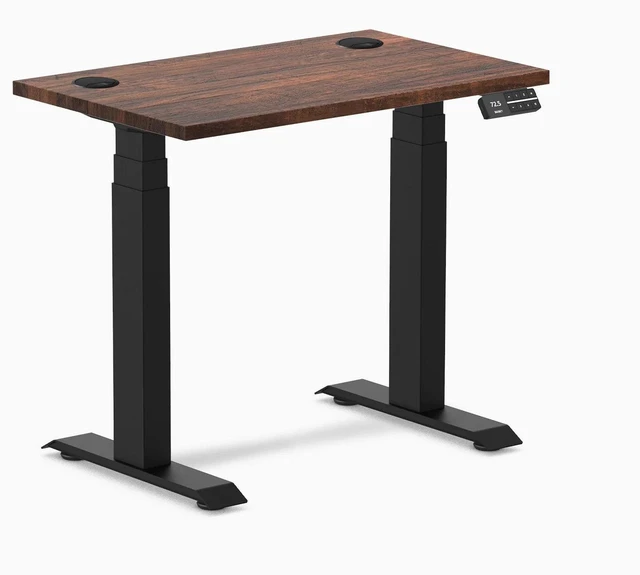 Alt view image 8 of 14 - Desky Dual Mini Softwood Sit Stand Desk - American Rustic Pine / 32 x 20 inches with Grommets / Matte Black