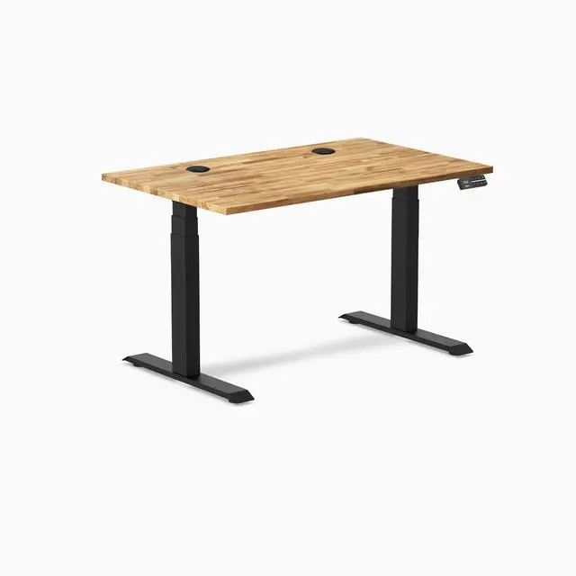 Alt view image 8 of 13 - Desky Dual Softwood Sit Stand Desk - Acacia / 48 x 30 inches with Grommets / Matte Black