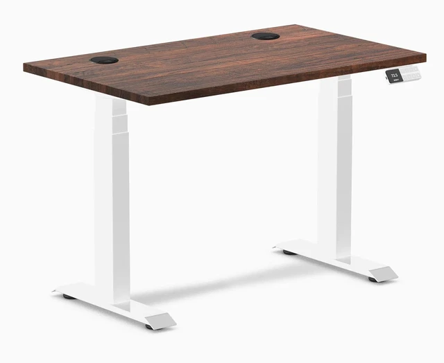 Alt view image 8 of 14 - Desky Dual Mini Softwood Sit Stand Desk - American Rustic Pine / 40 x 24 inches with Grommets / White