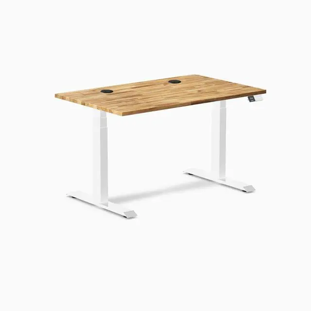 Alt view image 8 of 13 - Desky Dual Softwood Sit Stand Desk - Acacia / 48 x 30 inches with Grommets / White