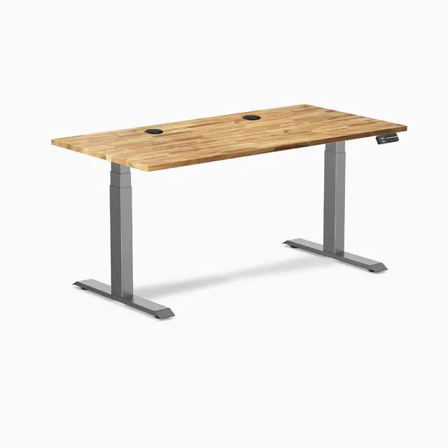 Alt view image 8 of 13 - Desky Dual Softwood Sit Stand Desk - Acacia / 60 x 30 inches with Grommets / Space Grey