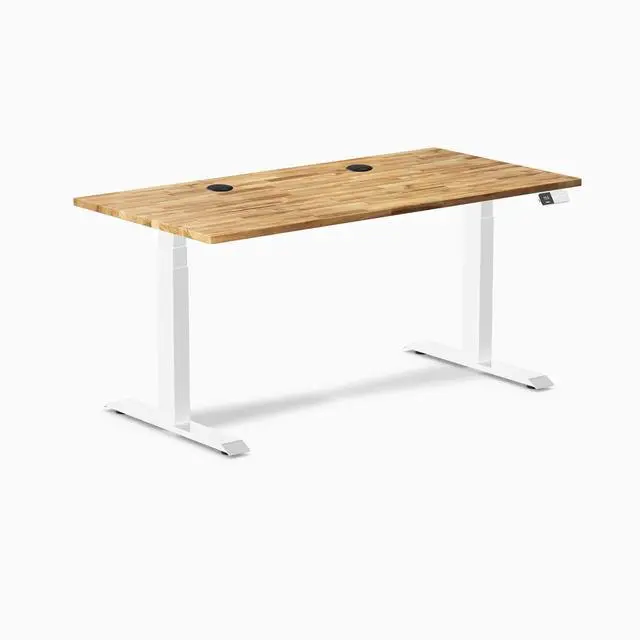 Alt view image 8 of 13 - Desky Dual Softwood Sit Stand Desk - Acacia / 60 x 30 inches with Grommets / White
